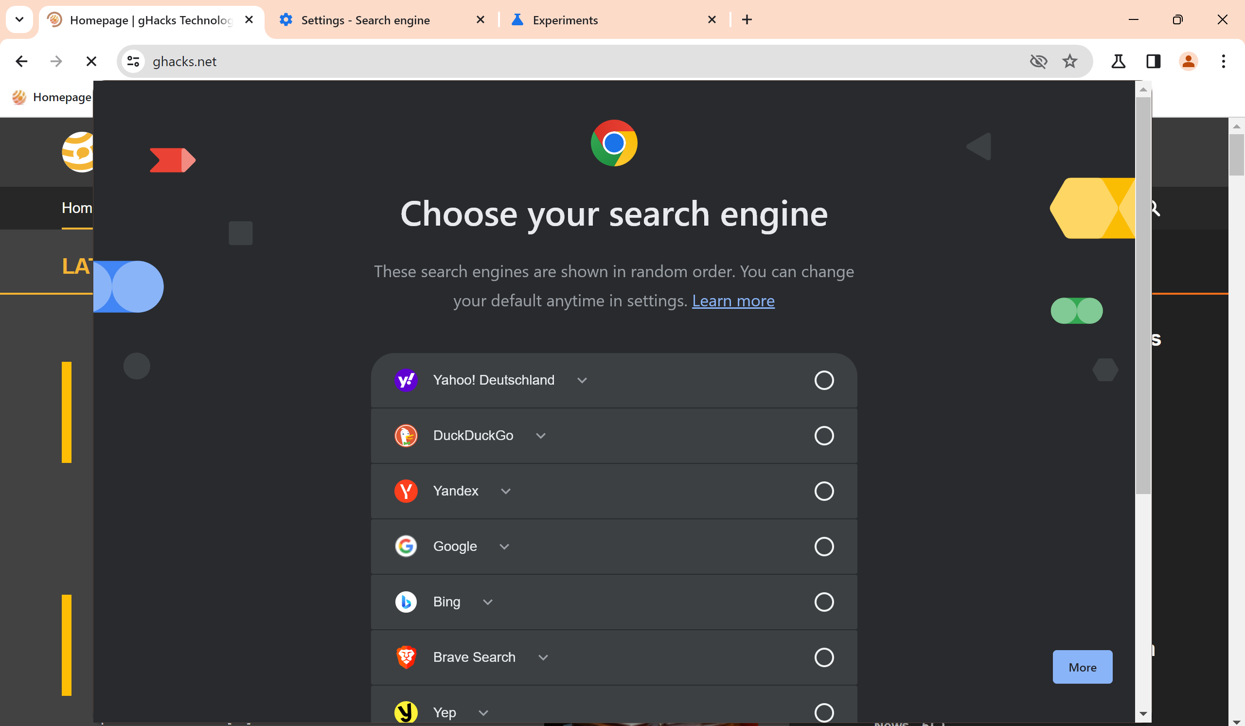 Google Chrome to display 